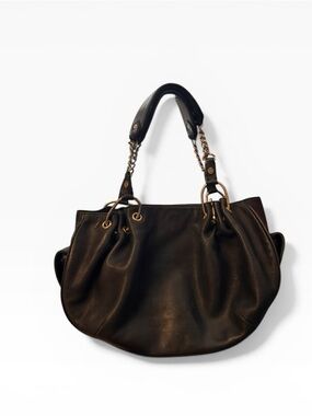 Vintage Y2K It Girl Juicy Couture Chain Handle Black Leather Slouchy Style Bag